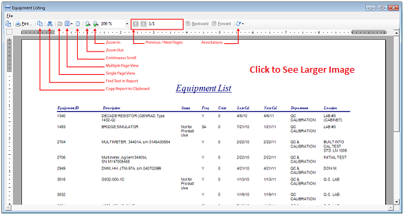 Calibration Management Equipment Listing