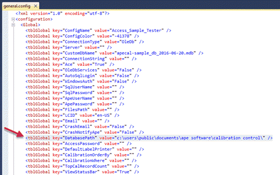 Calibration Control Application.config File