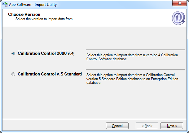 Import Utility - Choose Version