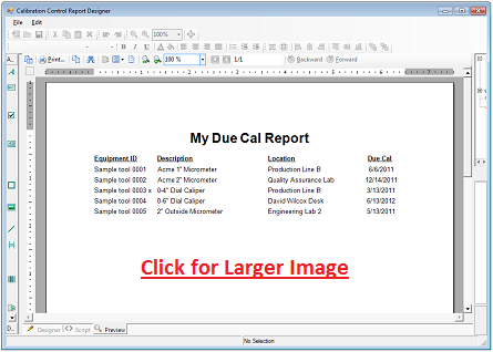 Calibration Management Print Preview
