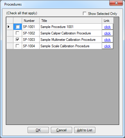 Link Procedures to Test Equipment