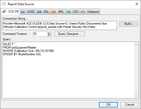 Calibration Management Report Data Source