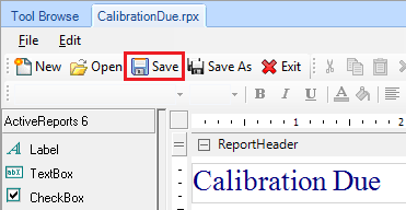 Save Calibration Management Report Layout