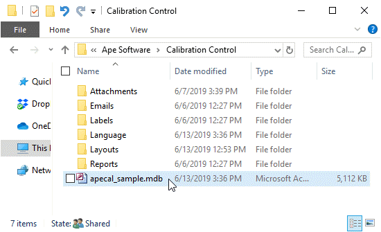 Browse to New Calibration Management File Location