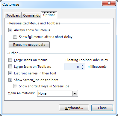 Calibration Management Toolbar Options
