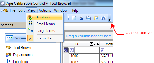 Calibration Control View Menu