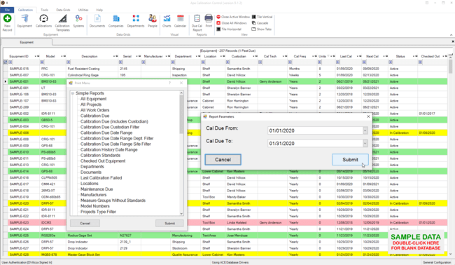 Calibration Management Software Built-In Reports Feature