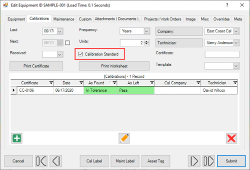 Calibration Standard Identification