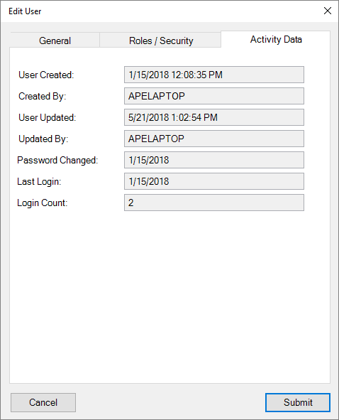 Activity Data Dialog