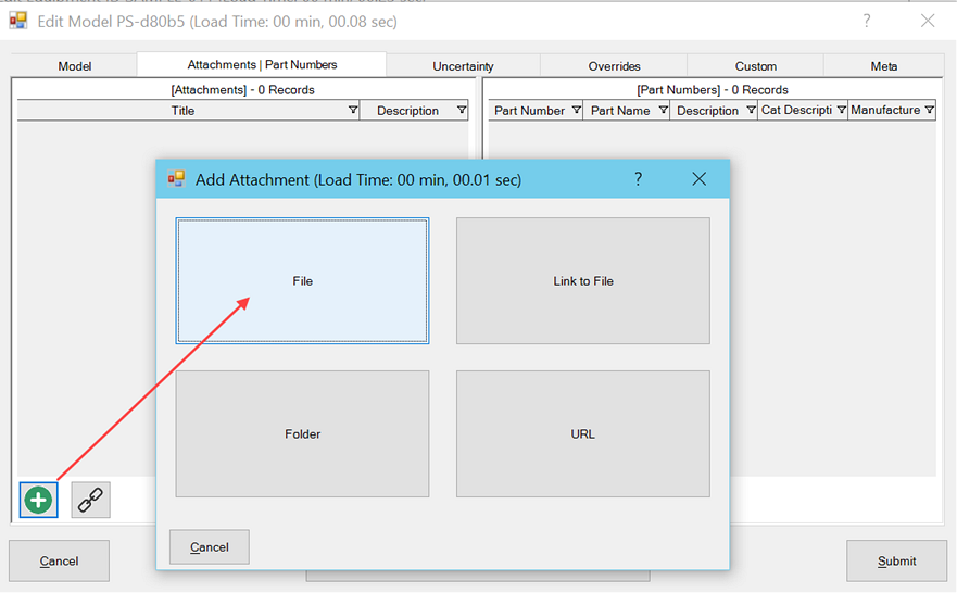 Model Attachments Tab