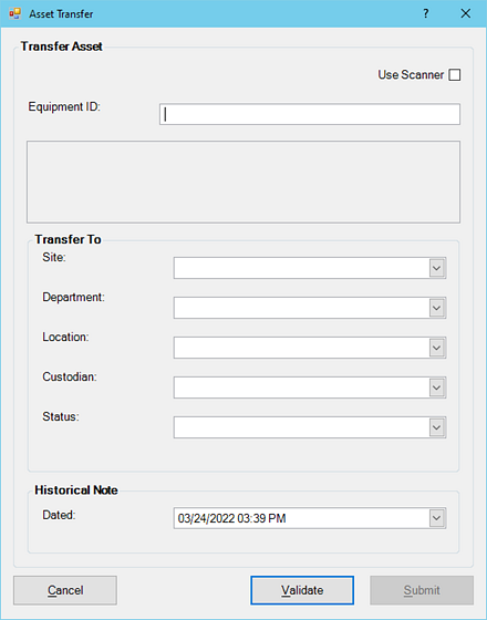 Asset Transfer Feature Activity Dialog