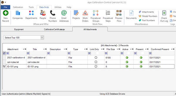 Attachments Grid