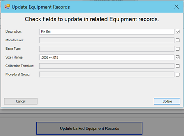 Edit Model Update Linked Equipment Records