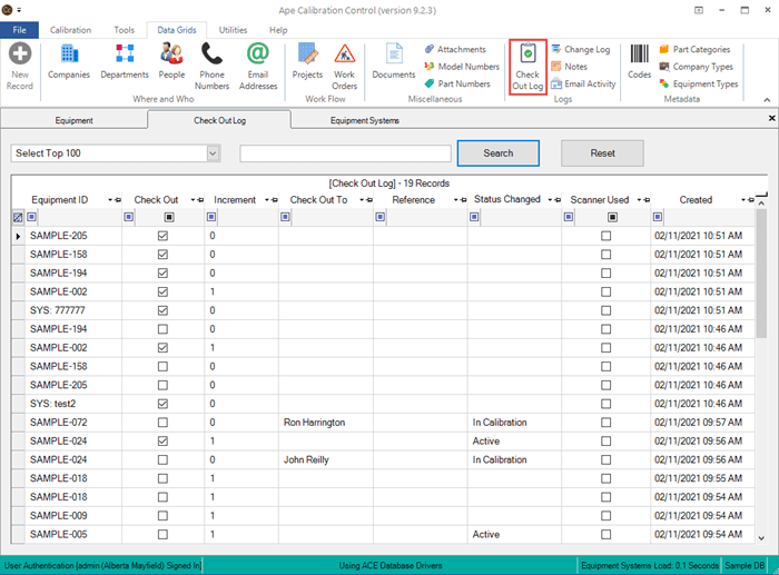 Check Out Notes Equipment Dialog