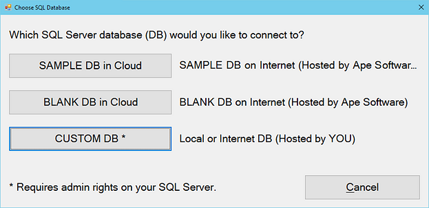 Choose Custom SQL Server Database