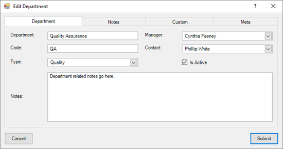 Department Dialog