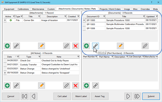 Edit Equipment Link Document