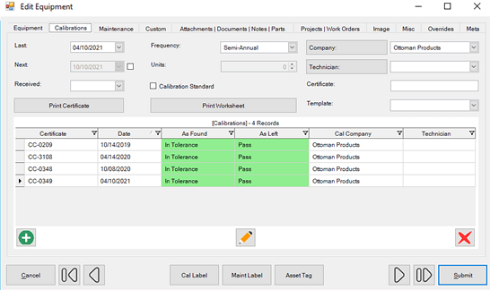 Equipment Calibrations