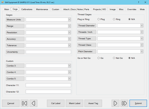 Gages Tab