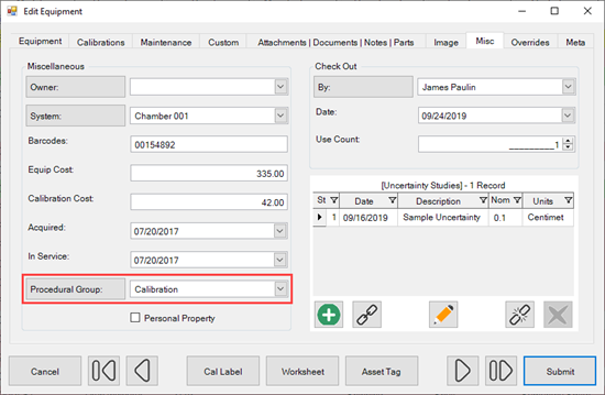 Link to Procedural Group from Equipment Record