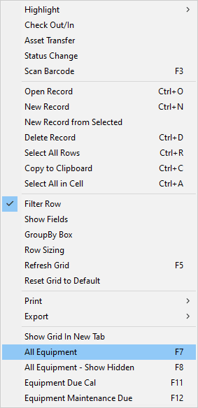 Data Grid Context Menu