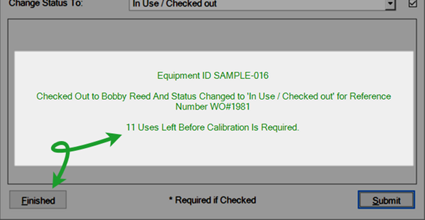 Check In/Out Response Dialog Use Count Left