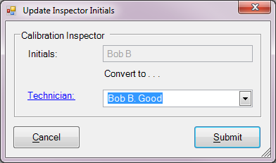 Update Inspector Initials Dialog