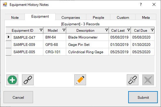 Notes Equipment Tab