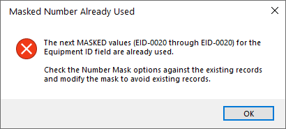 Equipment Number Mask Error