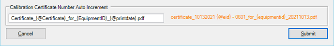Number Mask Options Calibration Certificate PDF Print