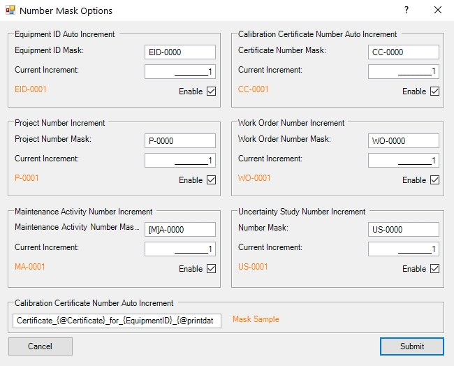 Number Mask Options