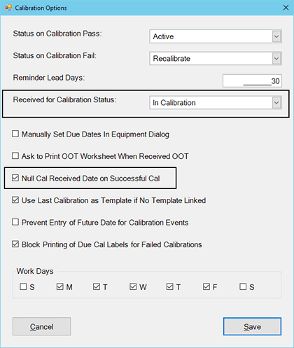 Options Calibrations Received For Calibration Status