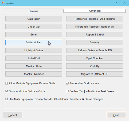 Program Options - Advanced - Folder Path