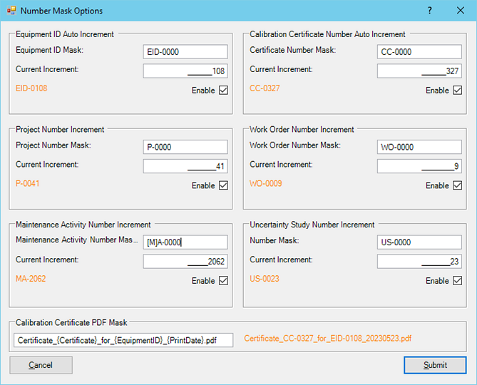 Number Mask Options Sections