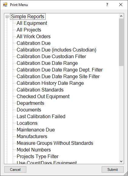 Reports in the Print Menu