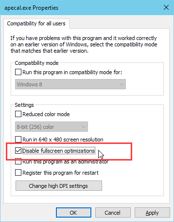 Properties Compatibility Disable Fullscreen Optimizations