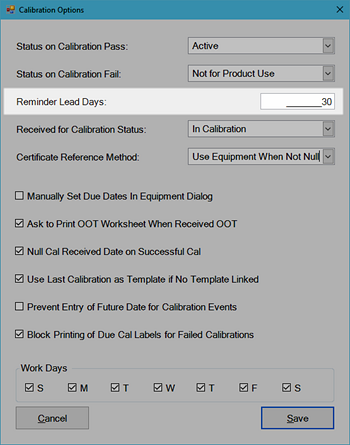 Reminder Lead Days