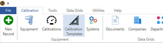 Calibrations Templates Grid from Ribbon