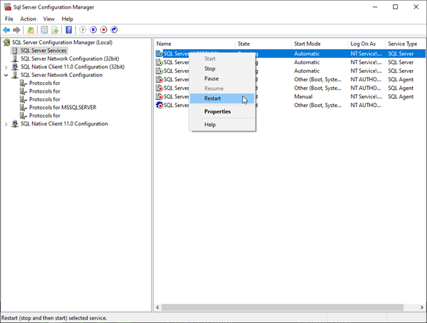 SQL Server Configuration Restart