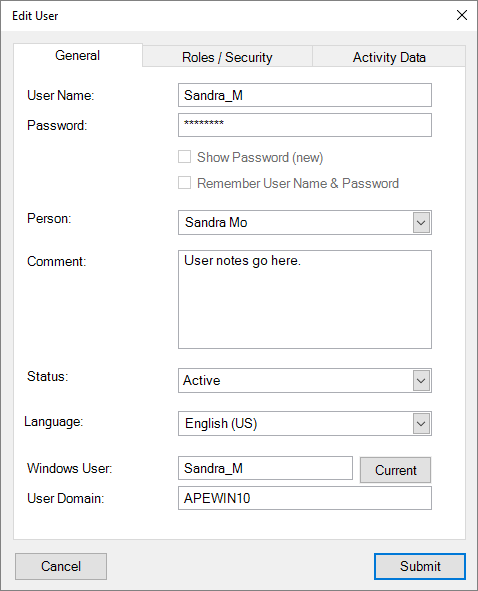 Edit User - General Tab
